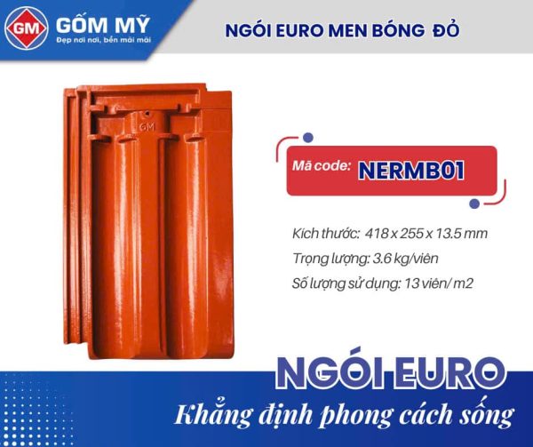Ngói Euro Men Bóng Đỏ Gốm Mỹ - NERMB01