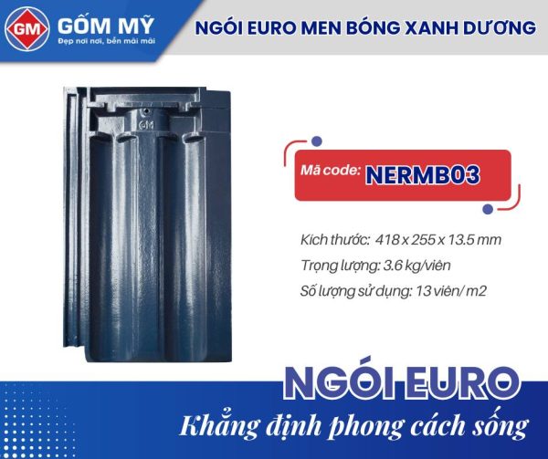 Ngói Euro Men Bóng Xanh Dương Gốm Mỹ NERMB03
